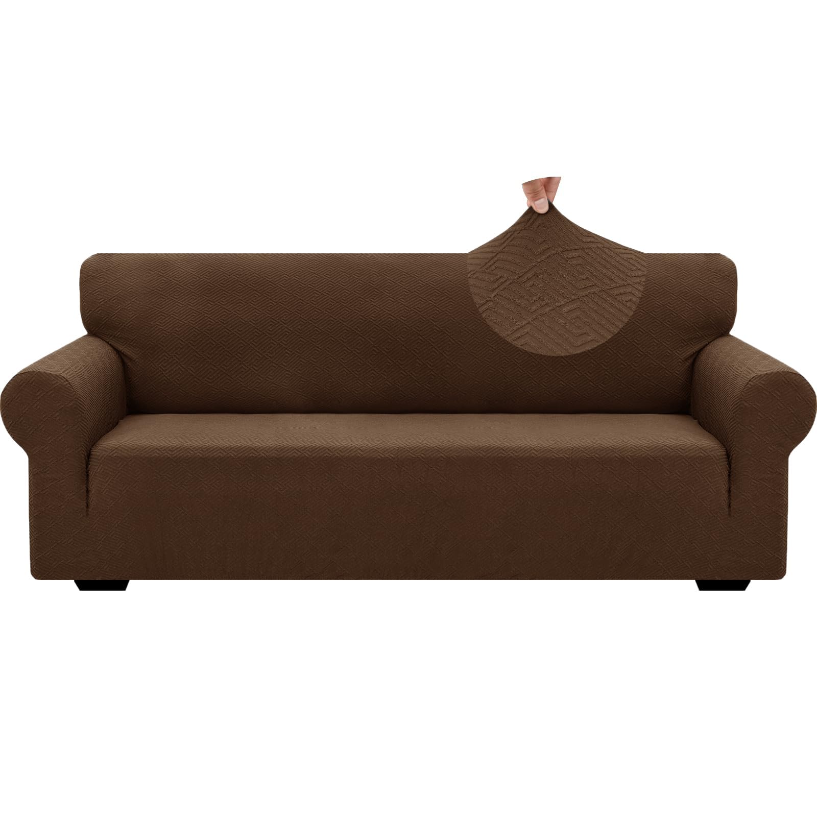 ZNSAYOTX 1 Piece Jacquard Couch Covers for 3 Cushion Couch Living Room High Stretch Sofa Cover Pets Dogs Friendly Anti Slip Thickened Slipcovers Furniture Protector (Sofa, Light Grey)