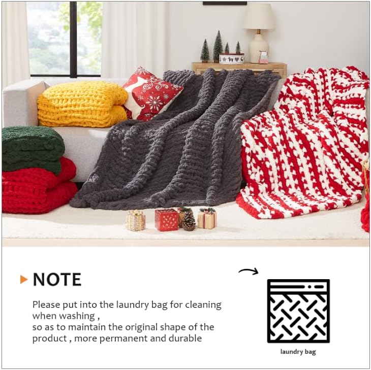 L'AGRATY Chunky Knit Blanket Throw,Soft Chenille Yarn Throw Blanket 50x60，Handmade Cable Knit Crochet Blanket,Large Knit Blankets Chunky Yarn,Rope Knot Throw Blanket for Couch Sofa Bed Home Decor