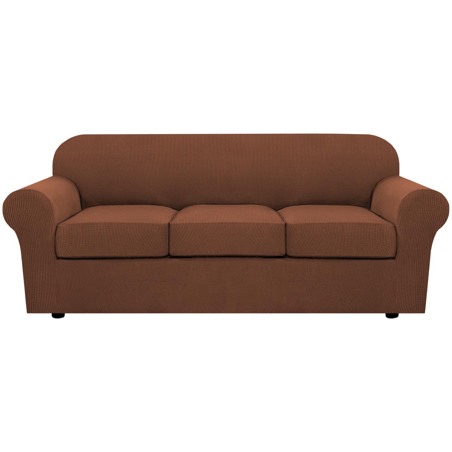 H.VERSAILTEX 3 Piece Stretch Sofa Covers for 2 Cushion Loveseat Couch Covers for Living Room Sofa Slipcovers (Base Cover Plus 2 Seat Cushion Covers) Thicker Jacquard Fabric(Medium Sofa, Natural)