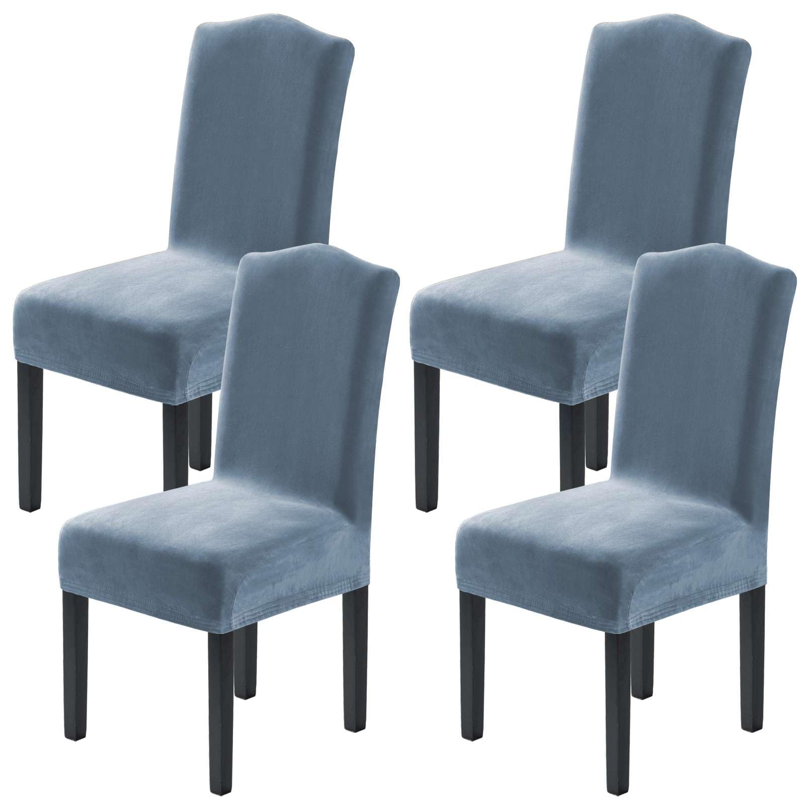 H.VERSAILTEX Dining Chair Covers Stretch for Dining Room Set of 4 Parson Chair Slipcovers Protectors, Soft Thick Solid Velvet Fabric Washable, Taupe