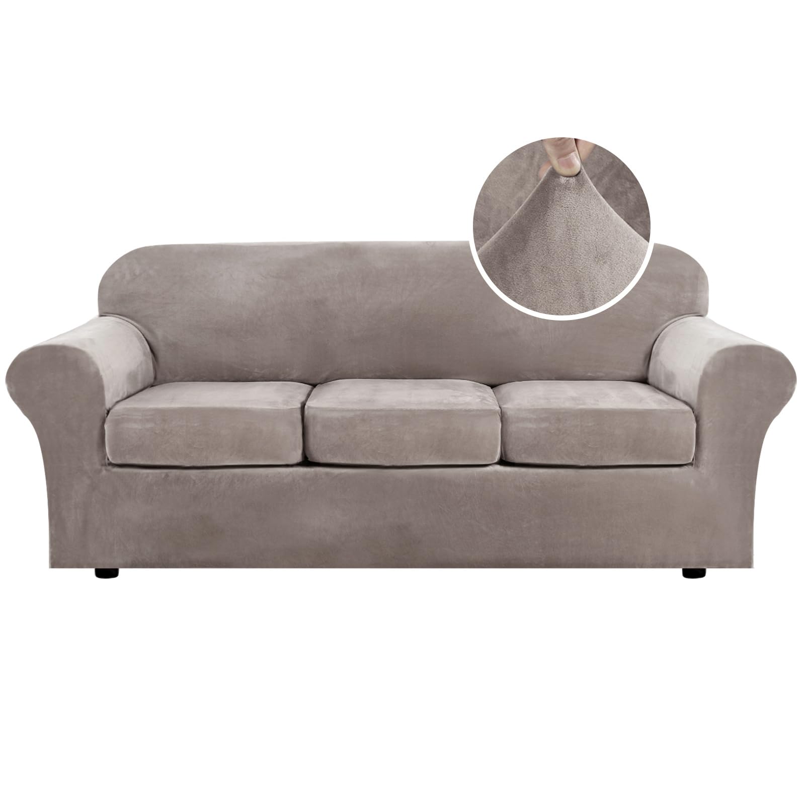 H.VERSAILTEX High Stretch Sofa Slipcover 4 Piece Cover Velvet Furniture Protector Form Fit Thick Velvet Extra Large Sofa Cover for 3 Cushion Couch Width Up to 97 Inch (Large Sofa, Sea Grass)