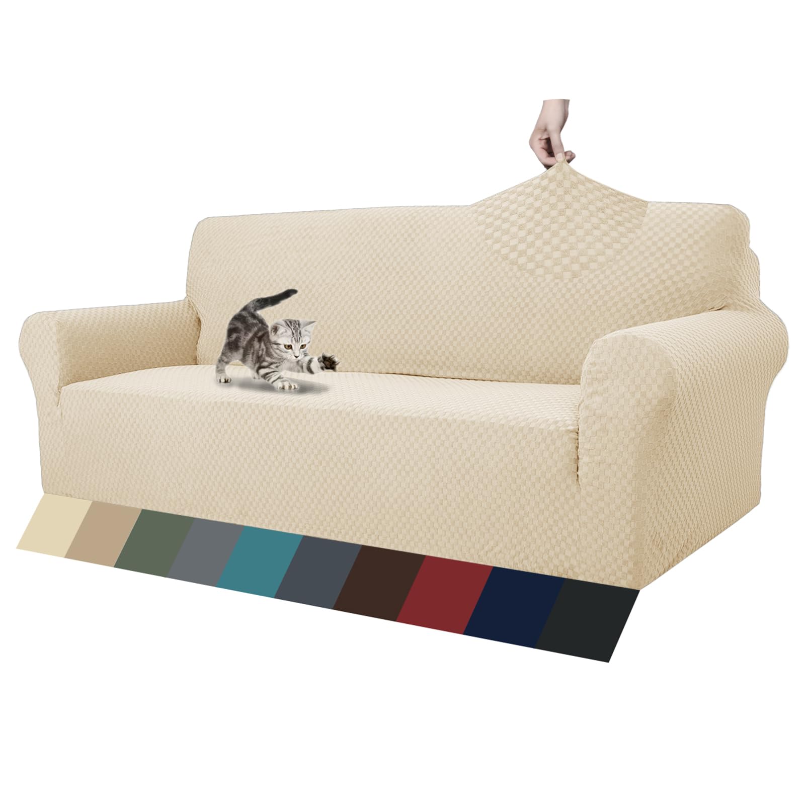 ZNSAYOTX 1 Piece Jacquard Couch Covers for 3 Cushion Couch Living Room High Stretch Sofa Cover Pets Dogs Friendly Anti Slip Thickened Slipcovers Furniture Protector (Sofa, Light Grey)