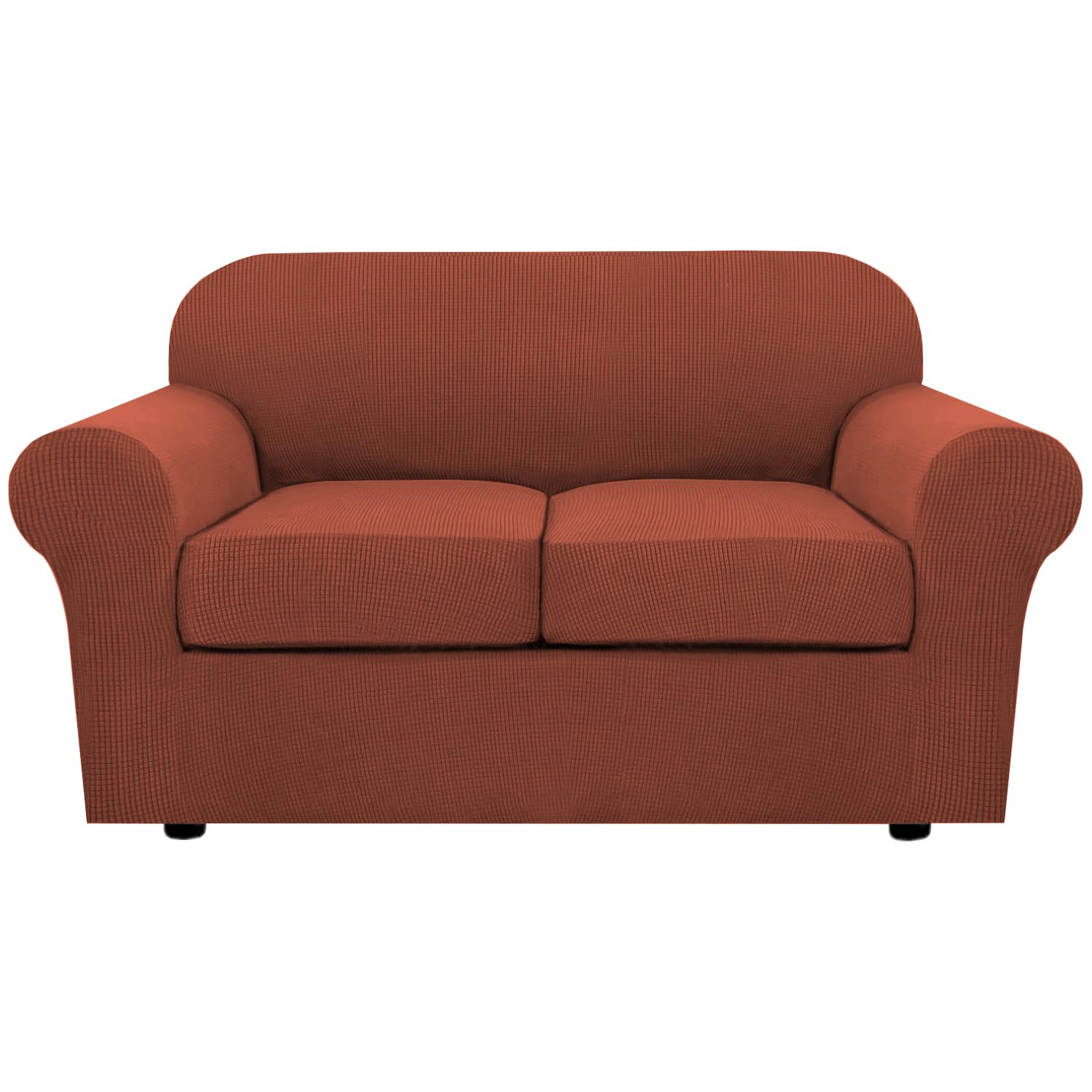 H.VERSAILTEX 3 Piece Stretch Sofa Covers for 2 Cushion Loveseat Couch Covers for Living Room Sofa Slipcovers (Base Cover Plus 2 Seat Cushion Covers) Thicker Jacquard Fabric(Medium Sofa, Natural)