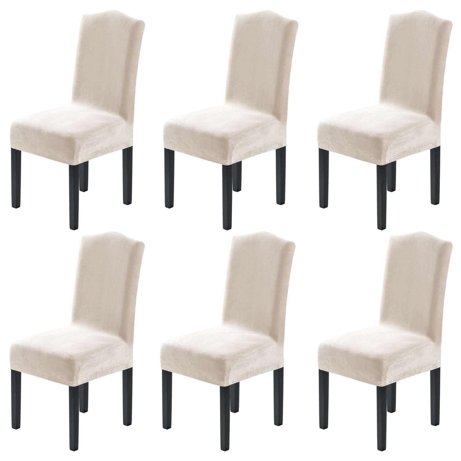 H.VERSAILTEX Dining Chair Covers Stretch for Dining Room Set of 4 Parson Chair Slipcovers Protectors, Soft Thick Solid Velvet Fabric Washable, Taupe
