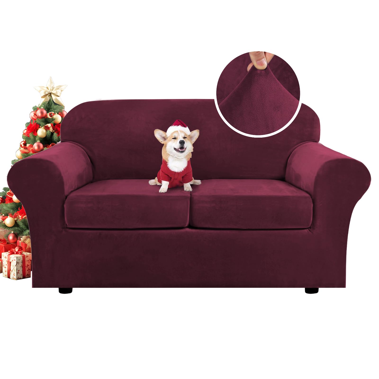 H.VERSAILTEX 4 Pieces Thick Velvet Sofa Covers Couch Covers for 3 Cushion Couch Sofa High Stretch Slipcovers Furniture Protector Form Fit Luxury Couch Cover for Dogs Width Up to 90 Inch(Sofa,Grey)