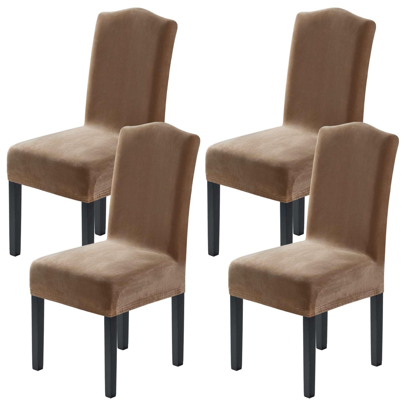 H.VERSAILTEX Dining Chair Covers Stretch for Dining Room Set of 4 Parson Chair Slipcovers Protectors, Soft Thick Solid Velvet Fabric Washable, Taupe