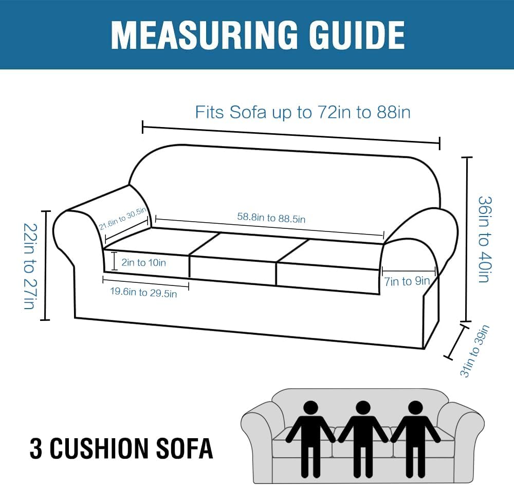 H.VERSAILTEX 4 Piece Stretch Sofa Covers for 3 Cushion Couch Covers for Living Room Furniture Slipcovers (Base Cover Plus 3 Seat Cushion Covers) Upgraded Thicker Jacquard Fabric (Sofa, Navy)