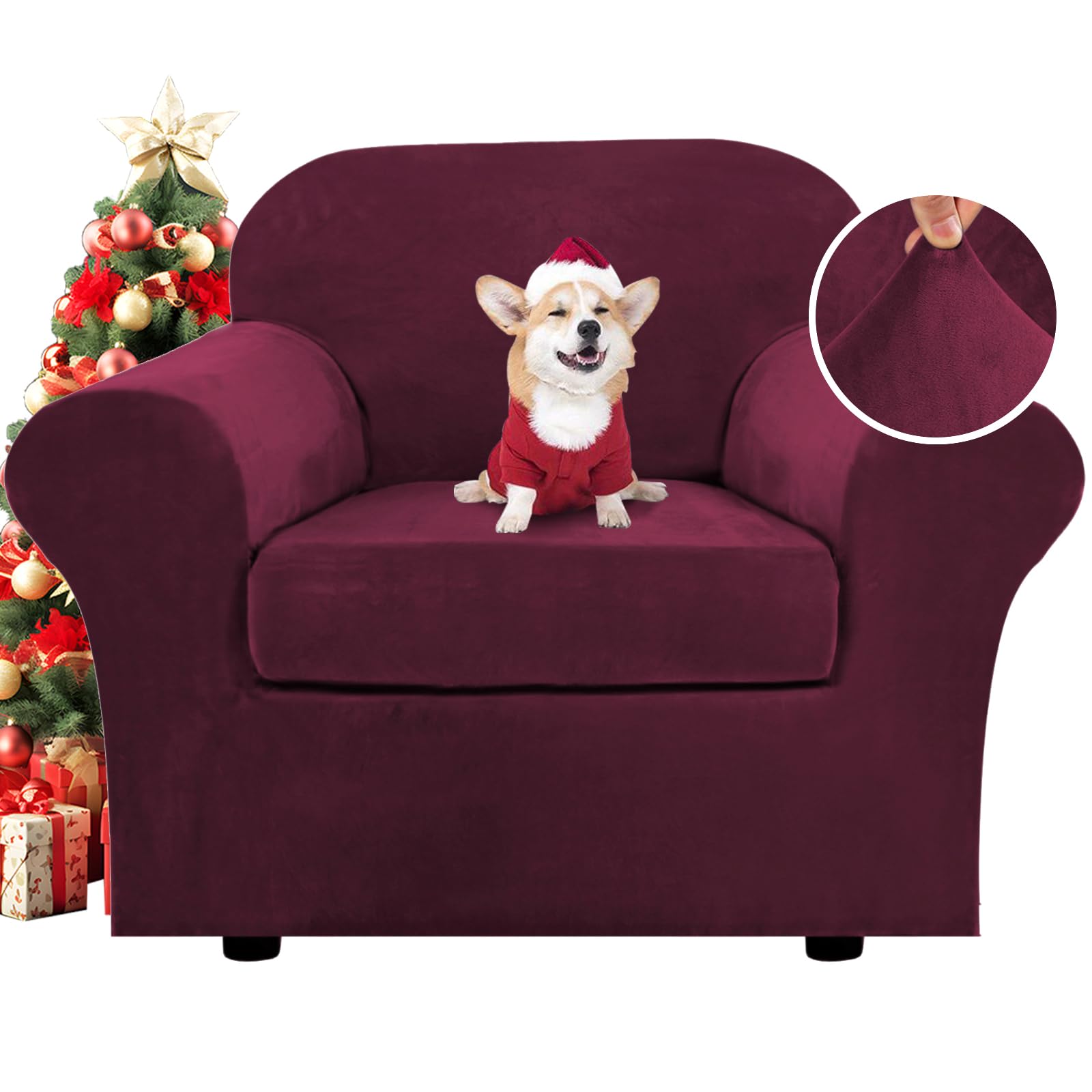 H.VERSAILTEX High Stretch Sofa Slipcover 4 Piece Cover Velvet Furniture Protector Form Fit Thick Velvet Extra Large Sofa Cover for 3 Cushion Couch Width Up to 97 Inch (Large Sofa, Sea Grass)