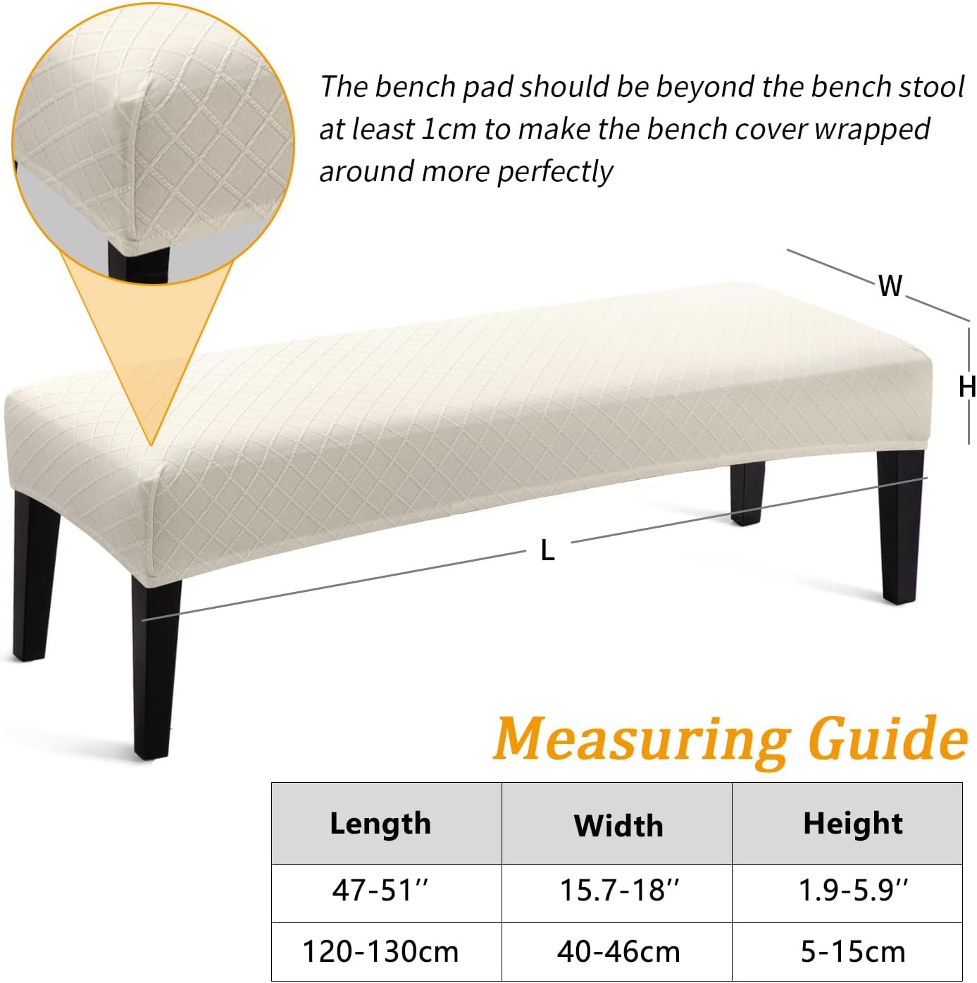 Fuloon Waterproof Dining Bench Cover, Removable Bench Slipcover Washable Bench Seat Protector Cover for Living Room, Bedroom, Kitchen (Beige)