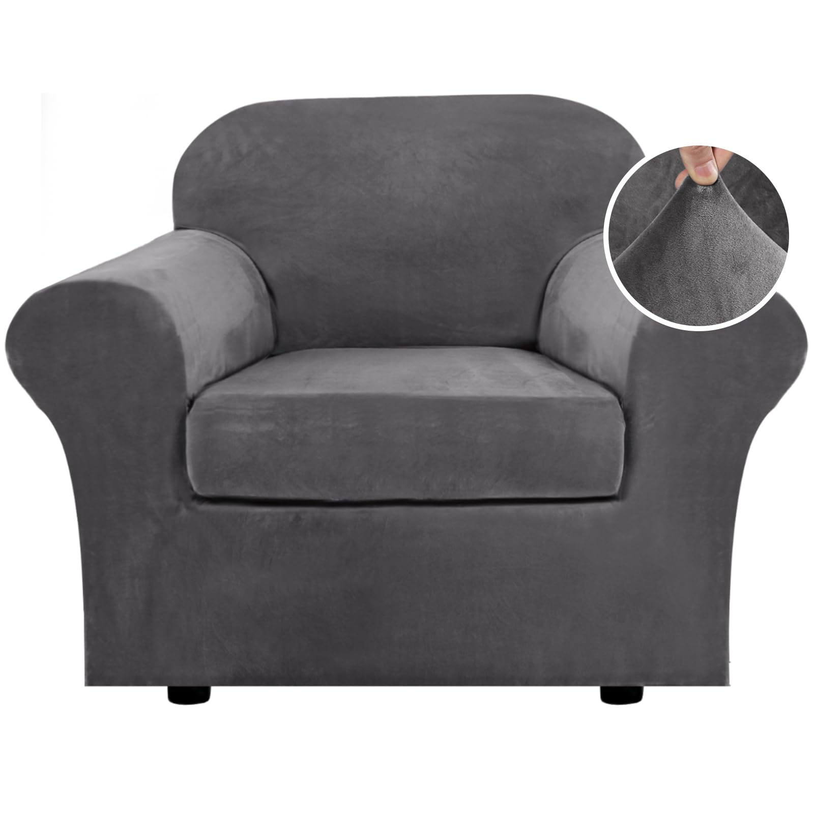 H.VERSAILTEX 4 Pieces Thick Velvet Sofa Covers Couch Covers for 3 Cushion Couch Sofa High Stretch Slipcovers Furniture Protector Form Fit Luxury Couch Cover for Dogs Width Up to 90 Inch(Sofa,Grey)