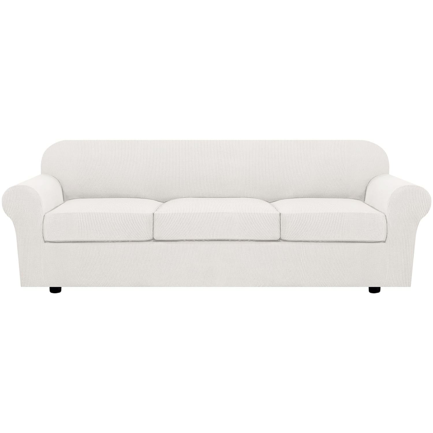 H.VERSAILTEX 3 Piece Stretch Sofa Covers for 2 Cushion Loveseat Couch Covers for Living Room Sofa Slipcovers (Base Cover Plus 2 Seat Cushion Covers) Thicker Jacquard Fabric(Medium Sofa, Natural)
