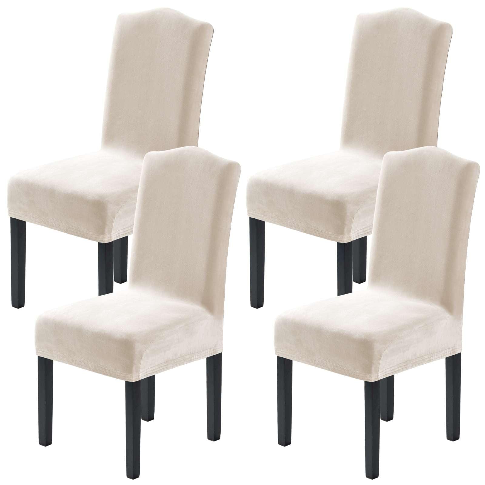 H.VERSAILTEX Dining Chair Covers Stretch for Dining Room Set of 4 Parson Chair Slipcovers Protectors, Soft Thick Solid Velvet Fabric Washable, Taupe