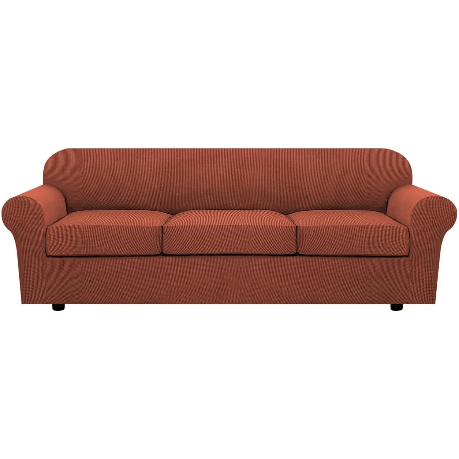 H.VERSAILTEX 4 Piece Stretch Couch Covers for 3 Cushion Couch Sofa Furniture Slipcovers Feature Upgraded Thicker Jacquard Fabric (Sofa, Natural)