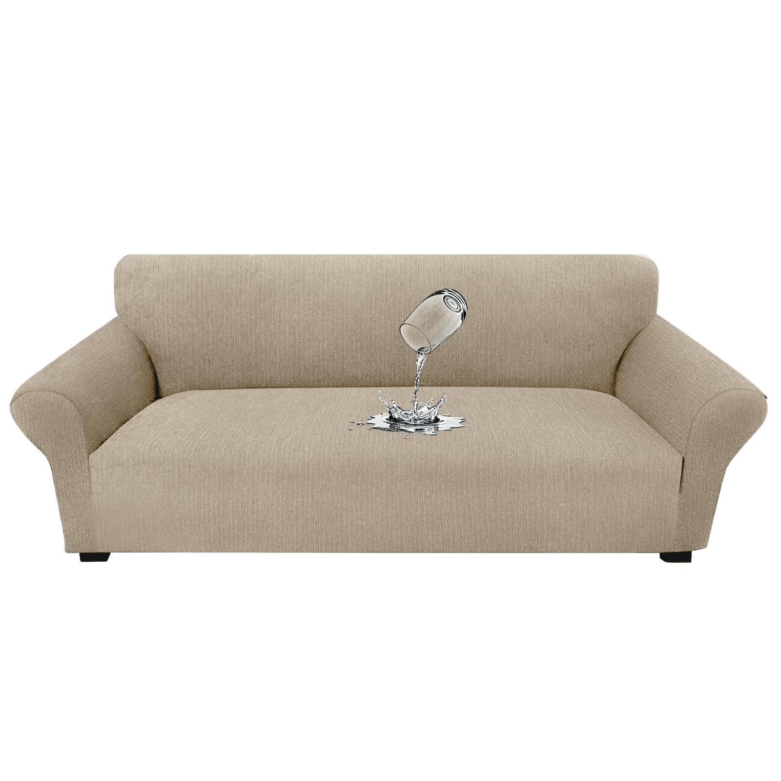 Waterproof Couch Cover, Stretch Non-Slip Sofa Slipcover with Elastic Bottom that Stays in Place - Leakproof Furniture Protector for Kids and Pets - Washable (Sofa, Light Gray)