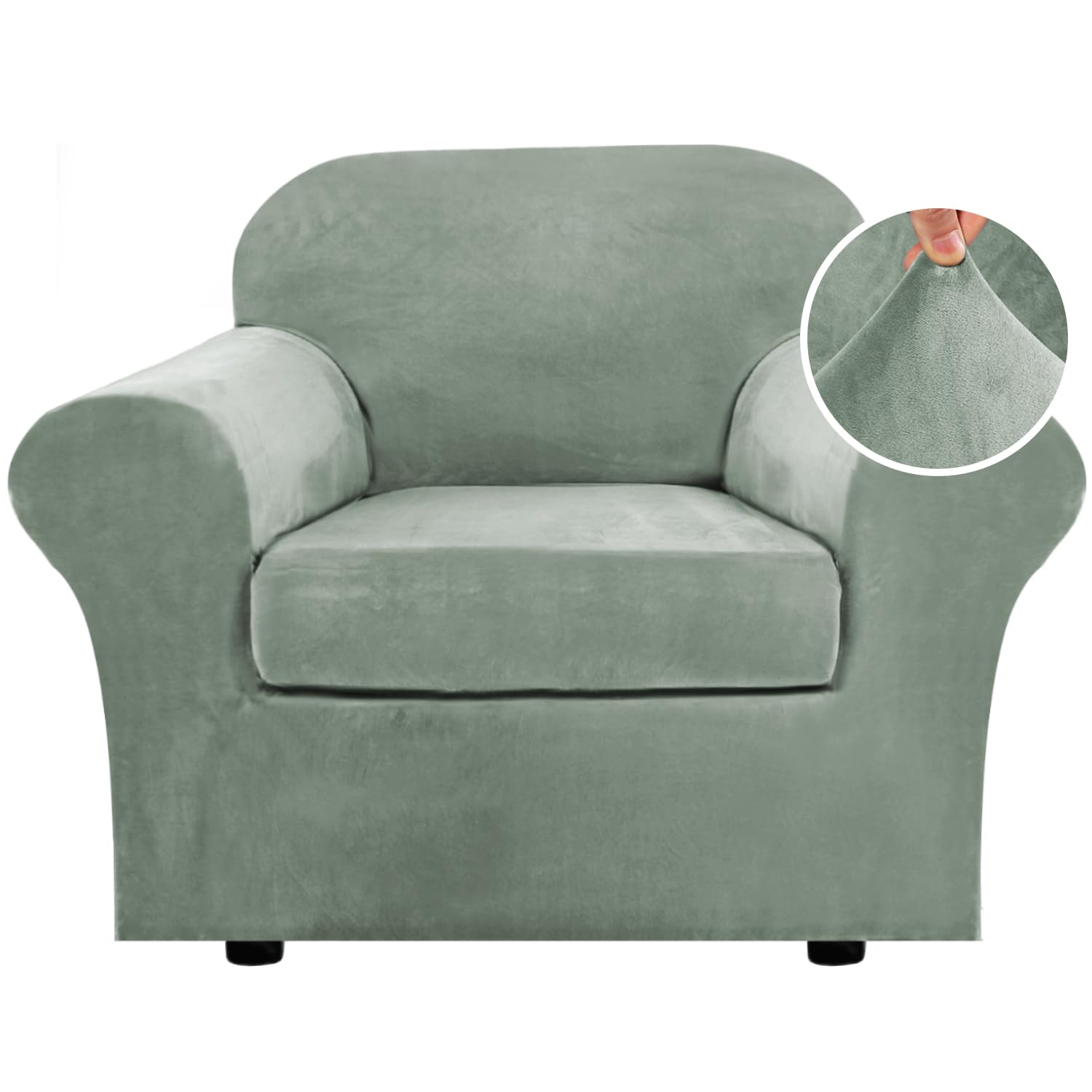 H.VERSAILTEX High Stretch Sofa Slipcover 4 Piece Cover Velvet Furniture Protector Form Fit Thick Velvet Extra Large Sofa Cover for 3 Cushion Couch Width Up to 97 Inch (Large Sofa, Sea Grass)