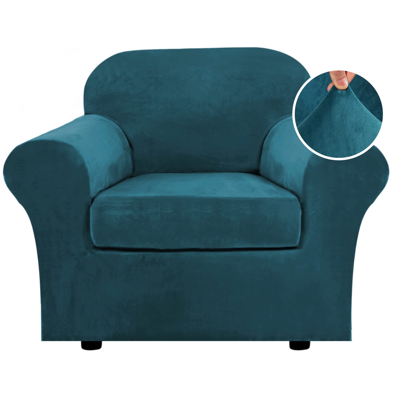 H.VERSAILTEX High Stretch Sofa Slipcover 4 Piece Cover Velvet Furniture Protector Form Fit Thick Velvet Extra Large Sofa Cover for 3 Cushion Couch Width Up to 97 Inch (Large Sofa, Sea Grass)