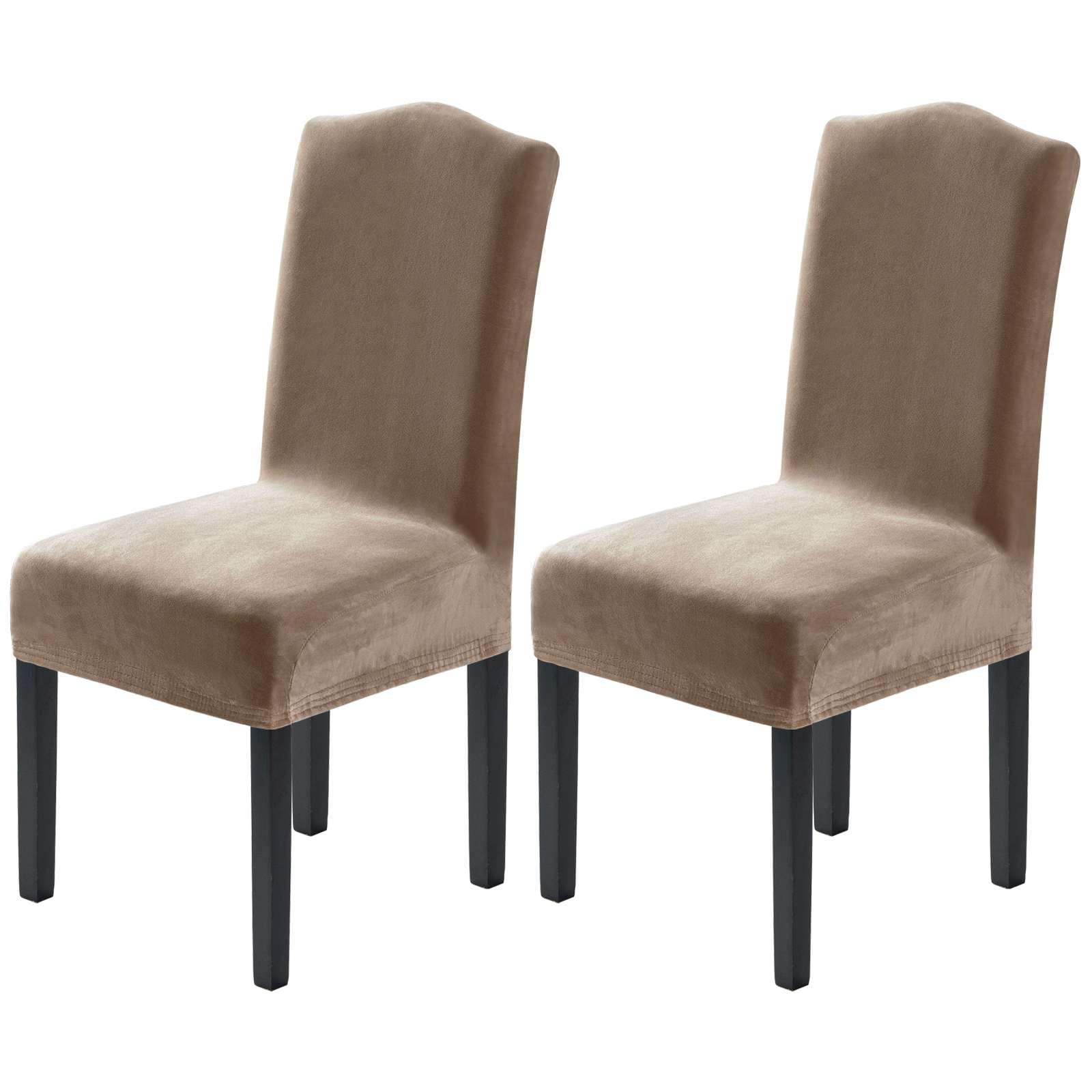 H.VERSAILTEX Dining Chair Covers Stretch for Dining Room Set of 4 Parson Chair Slipcovers Protectors, Soft Thick Solid Velvet Fabric Washable, Taupe