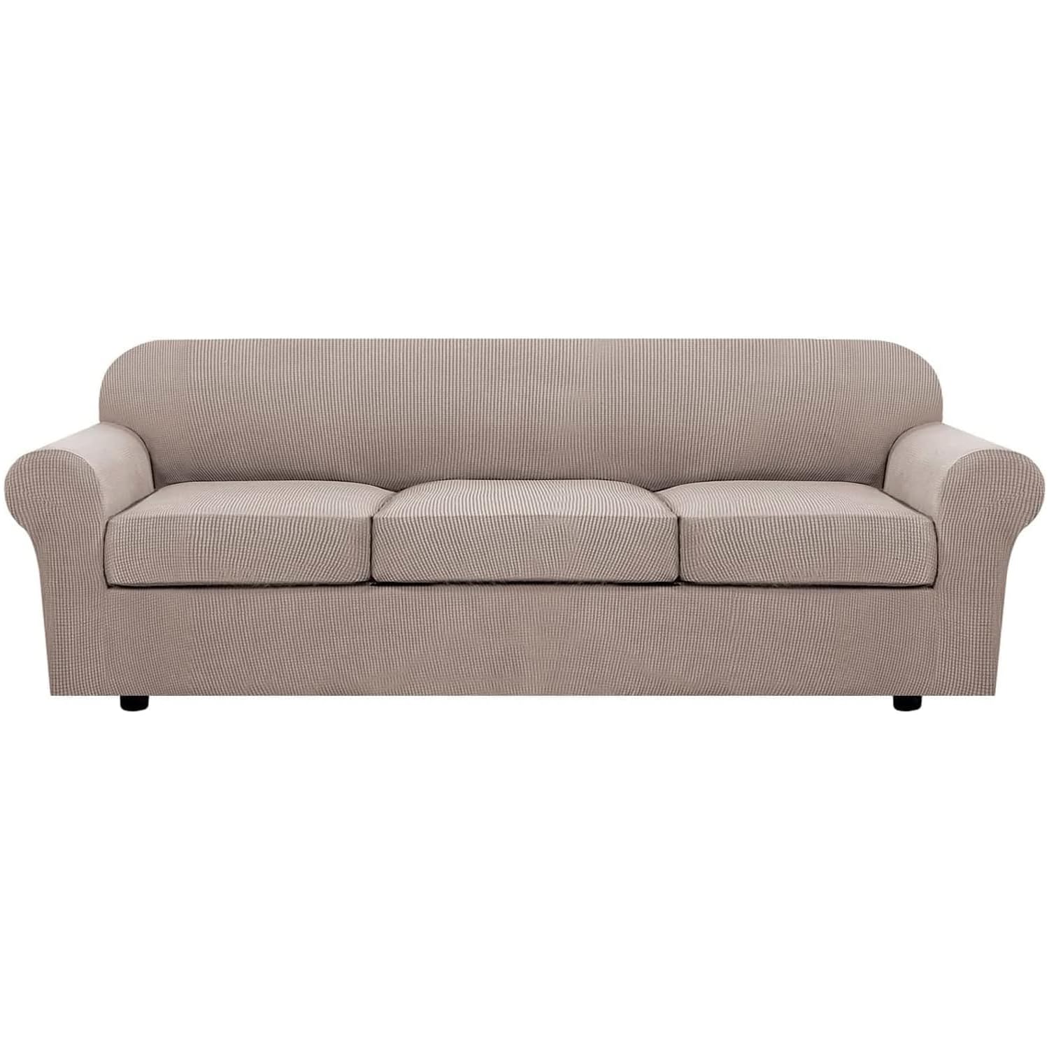 H.VERSAILTEX 4 Piece Stretch Couch Covers for 3 Cushion Couch Sofa Furniture Slipcovers Feature Upgraded Thicker Jacquard Fabric (Sofa, Natural)