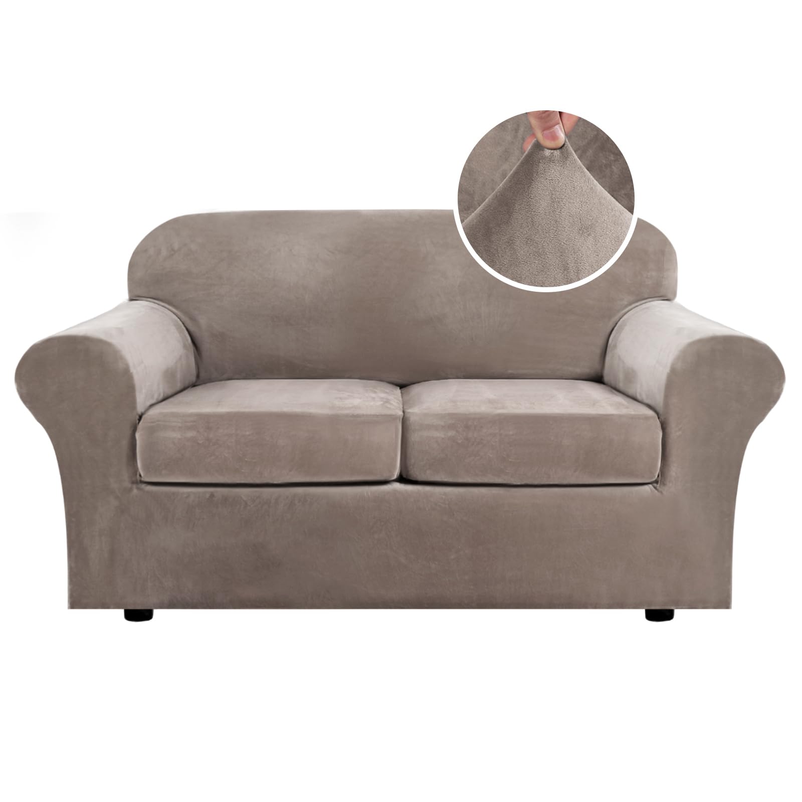 H.VERSAILTEX High Stretch Sofa Slipcover 4 Piece Cover Velvet Furniture Protector Form Fit Thick Velvet Extra Large Sofa Cover for 3 Cushion Couch Width Up to 97 Inch (Large Sofa, Sea Grass)