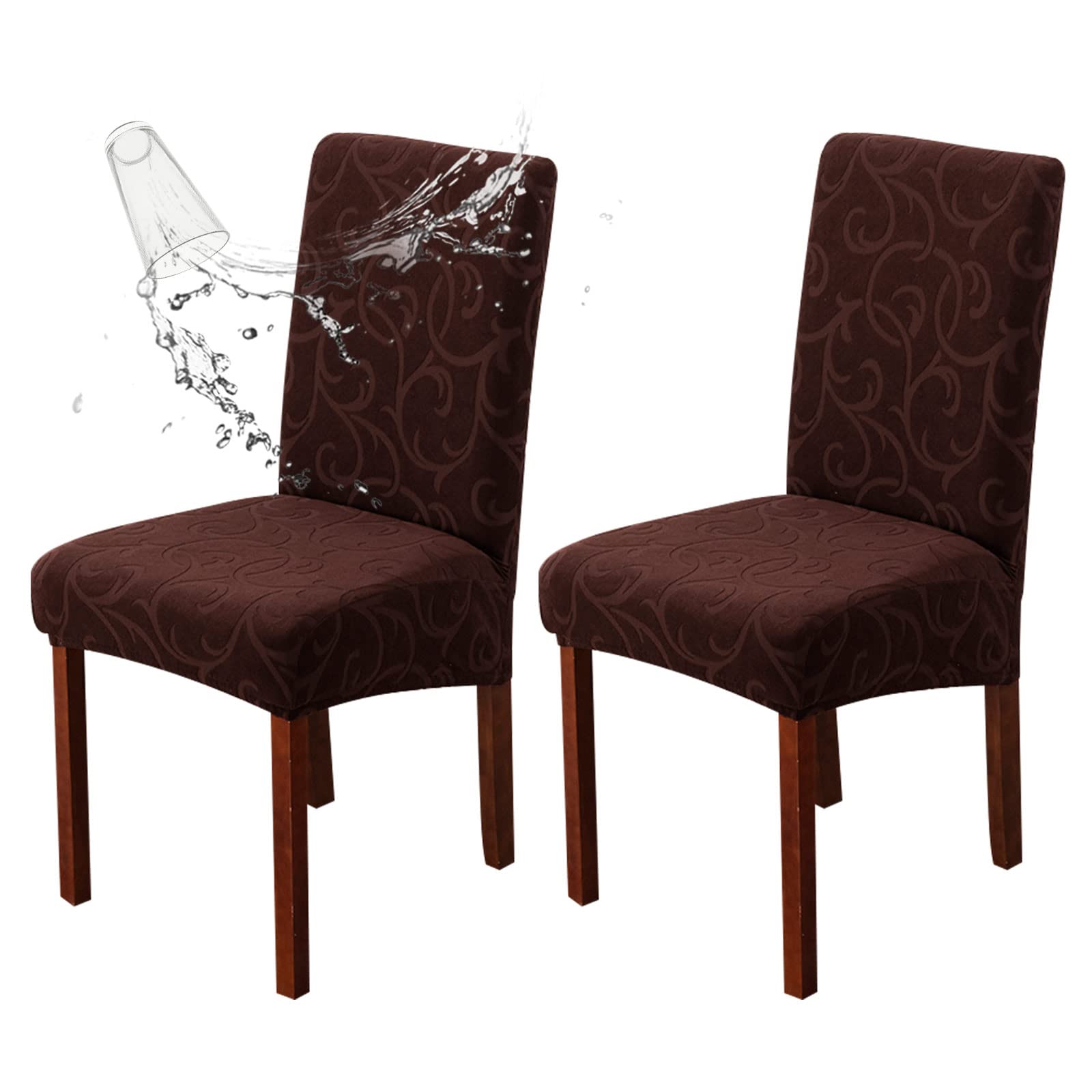 Genina Waterproof Dining Room Chair Covers Stretch Parsons Chair Slipcovers for Dining Room Kitchen Chair Protector Cover, Removable, Washable (4, Flower Pattern-Dark Gray)