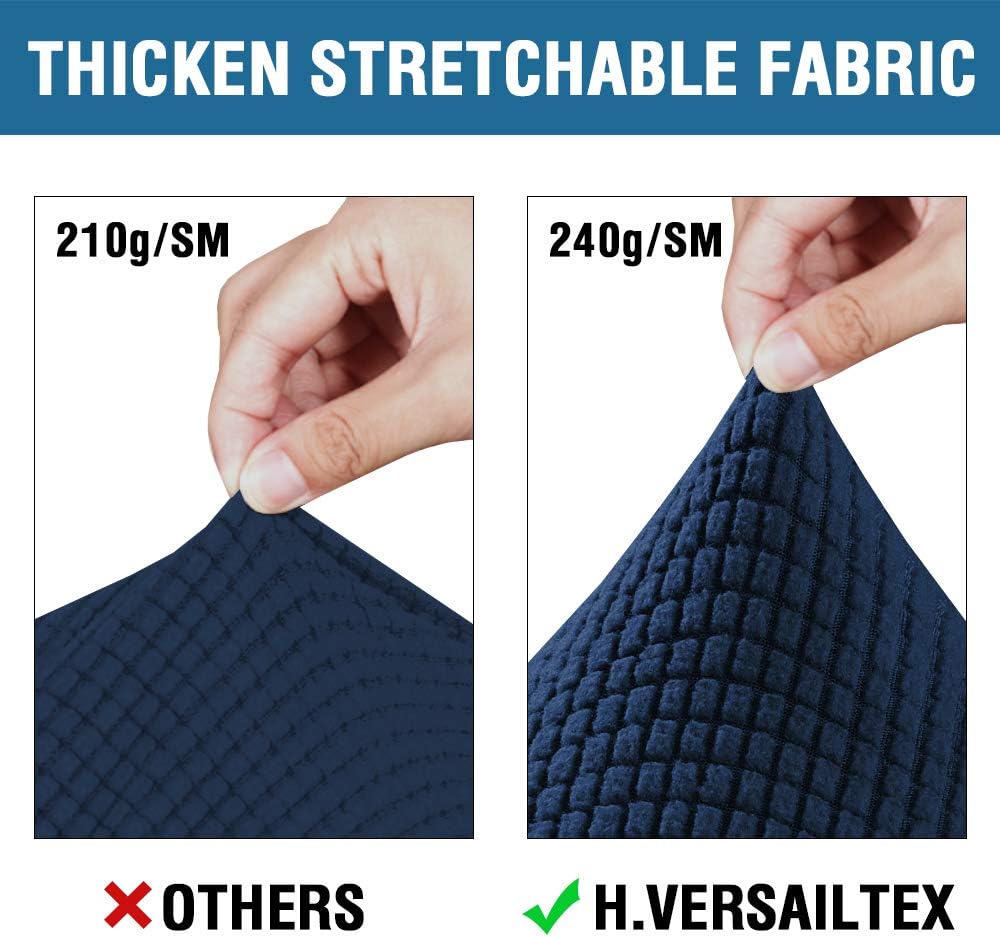 H.VERSAILTEX 4 Piece Stretch Sofa Covers for 3 Cushion Couch Covers for Living Room Furniture Slipcovers (Base Cover Plus 3 Seat Cushion Covers) Upgraded Thicker Jacquard Fabric (Sofa, Navy)