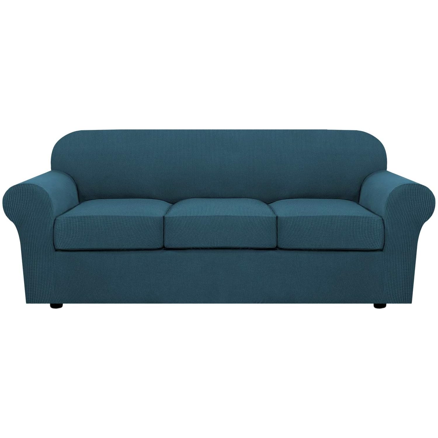 H.VERSAILTEX 3 Piece Stretch Sofa Covers for 2 Cushion Loveseat Couch Covers for Living Room Sofa Slipcovers (Base Cover Plus 2 Seat Cushion Covers) Thicker Jacquard Fabric(Medium Sofa, Natural)