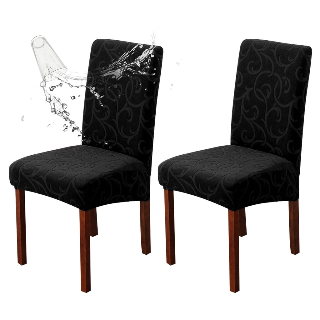 Genina Waterproof Dining Room Chair Covers Stretch Parsons Chair Slipcovers for Dining Room Kitchen Chair Protector Cover, Removable, Washable (4, Flower Pattern-Dark Gray)