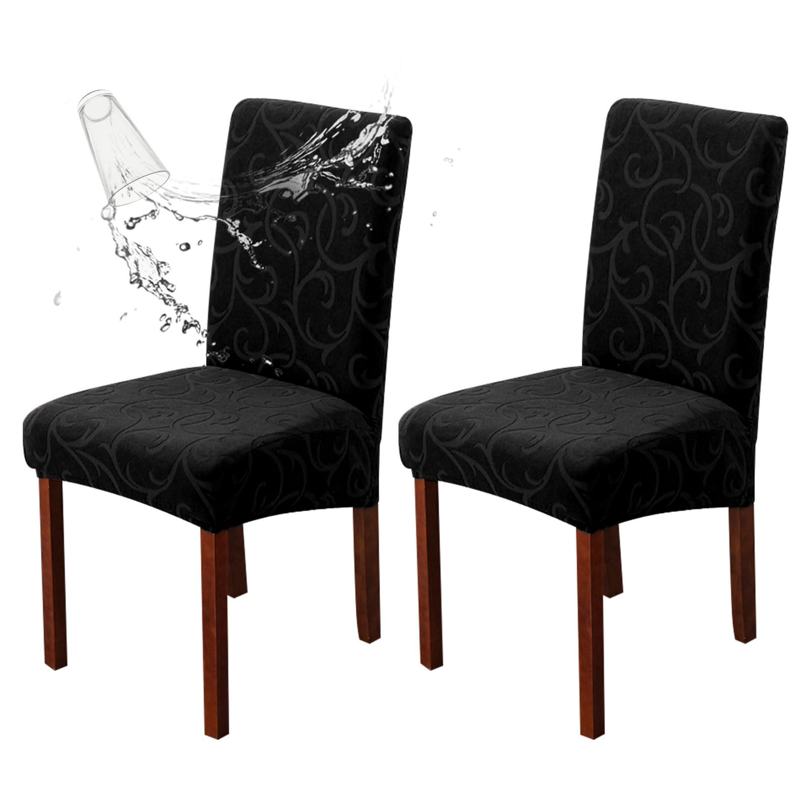 Genina Waterproof Dining Room Chair Covers Stretch Parsons Chair Slipcovers for Dining Room Kitchen Chair Protector Cover, Removable, Washable (4, Flower Pattern-Dark Gray)