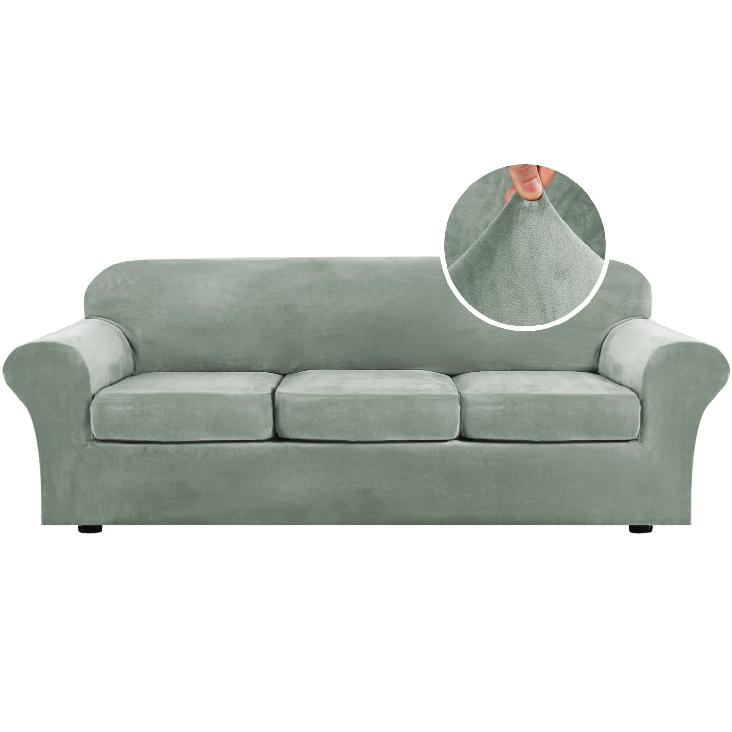 H.VERSAILTEX 4 Pieces Thick Velvet Sofa Covers Couch Covers for 3 Cushion Couch Sofa High Stretch Slipcovers Furniture Protector Form Fit Luxury Couch Cover for Dogs Width Up to 90 Inch(Sofa,Grey)