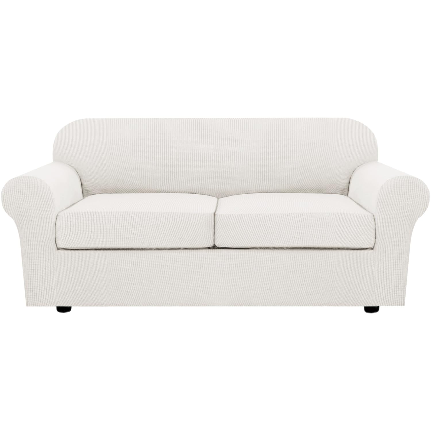 H.VERSAILTEX 3 Piece Stretch Sofa Covers for 2 Cushion Loveseat Couch Covers for Living Room Sofa Slipcovers (Base Cover Plus 2 Seat Cushion Covers) Thicker Jacquard Fabric(Medium Sofa, Natural)
