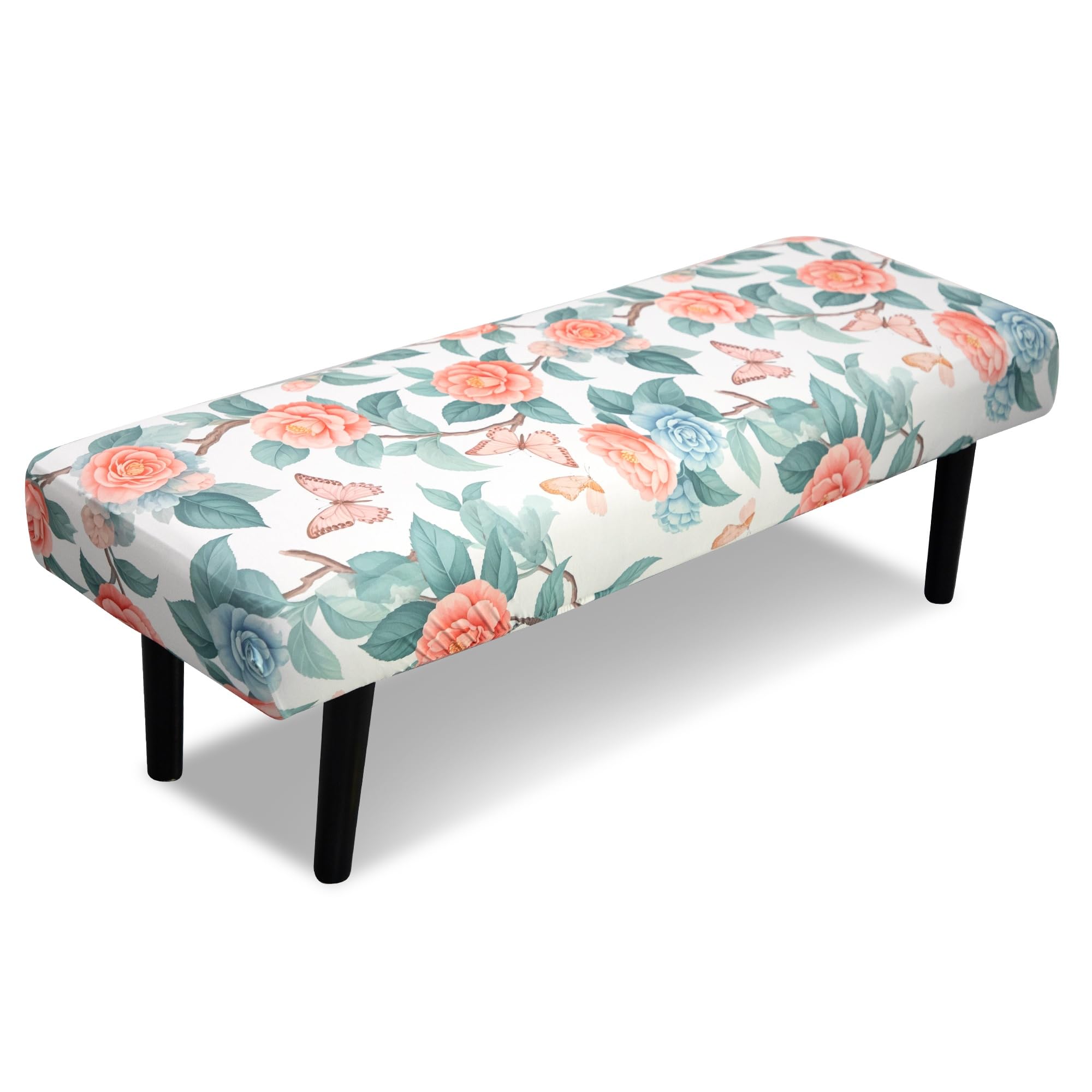 Stretch Bench Covers, Bench Seat Covers, Bench Cushions Covers, Printed Bench Seat Protector, Washable Bench Slipcover, Rectangle Bench Covers for Dining Room, Living Room, Kitchen (Flowers)