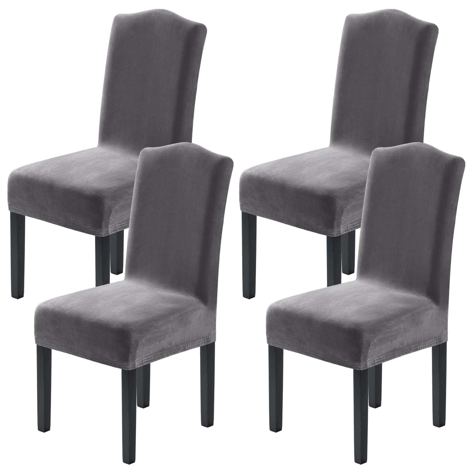 H.VERSAILTEX Dining Chair Covers Stretch for Dining Room Set of 4 Parson Chair Slipcovers Protectors, Soft Thick Solid Velvet Fabric Washable, Taupe
