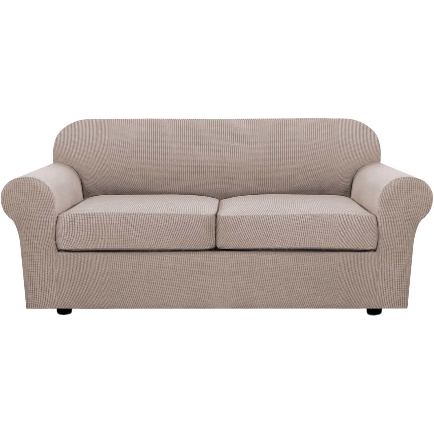 H.VERSAILTEX 4 Piece Stretch Couch Covers for 3 Cushion Couch Sofa Furniture Slipcovers Feature Upgraded Thicker Jacquard Fabric (Sofa, Natural)