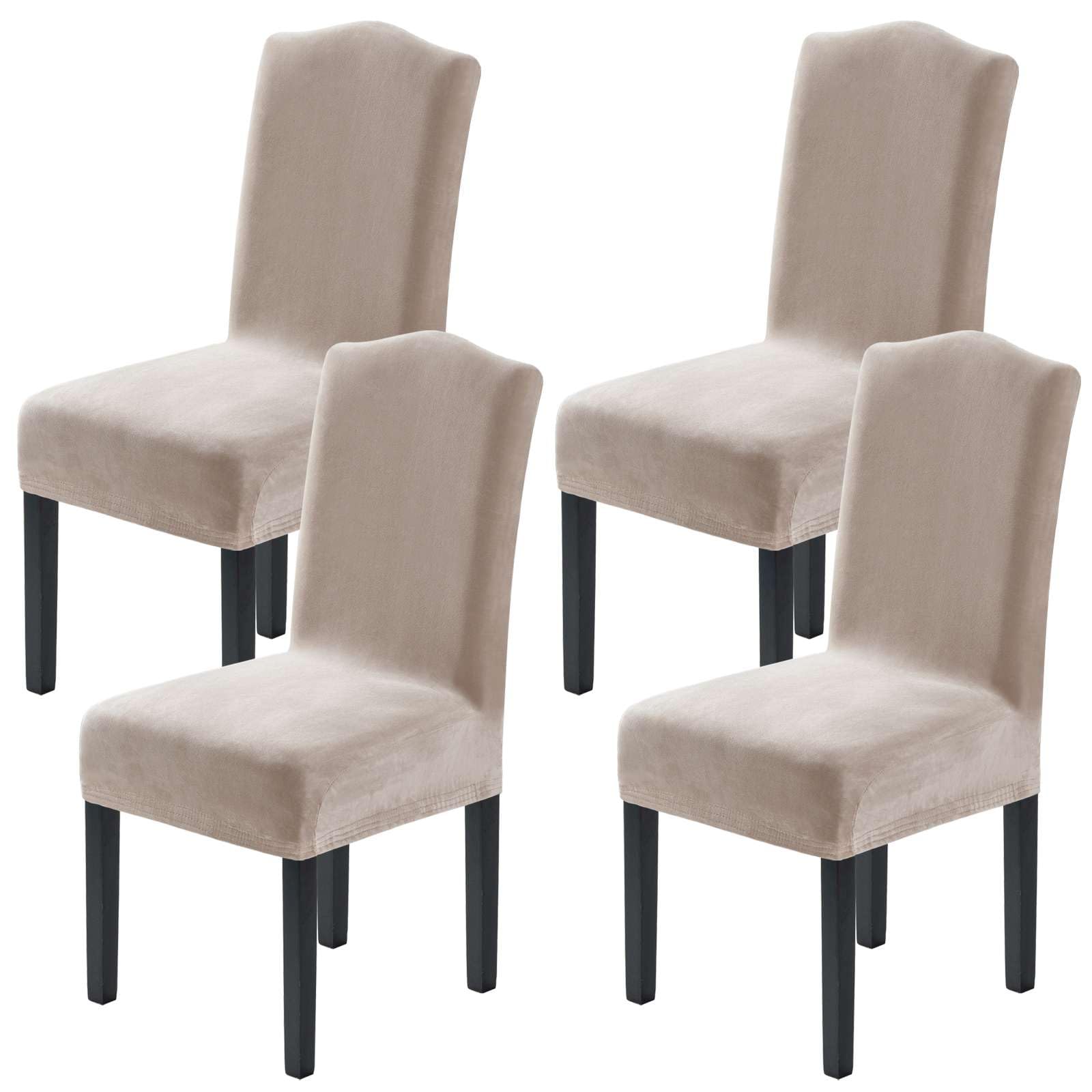 H.VERSAILTEX Dining Chair Covers Stretch for Dining Room Set of 4 Parson Chair Slipcovers Protectors, Soft Thick Solid Velvet Fabric Washable, Taupe