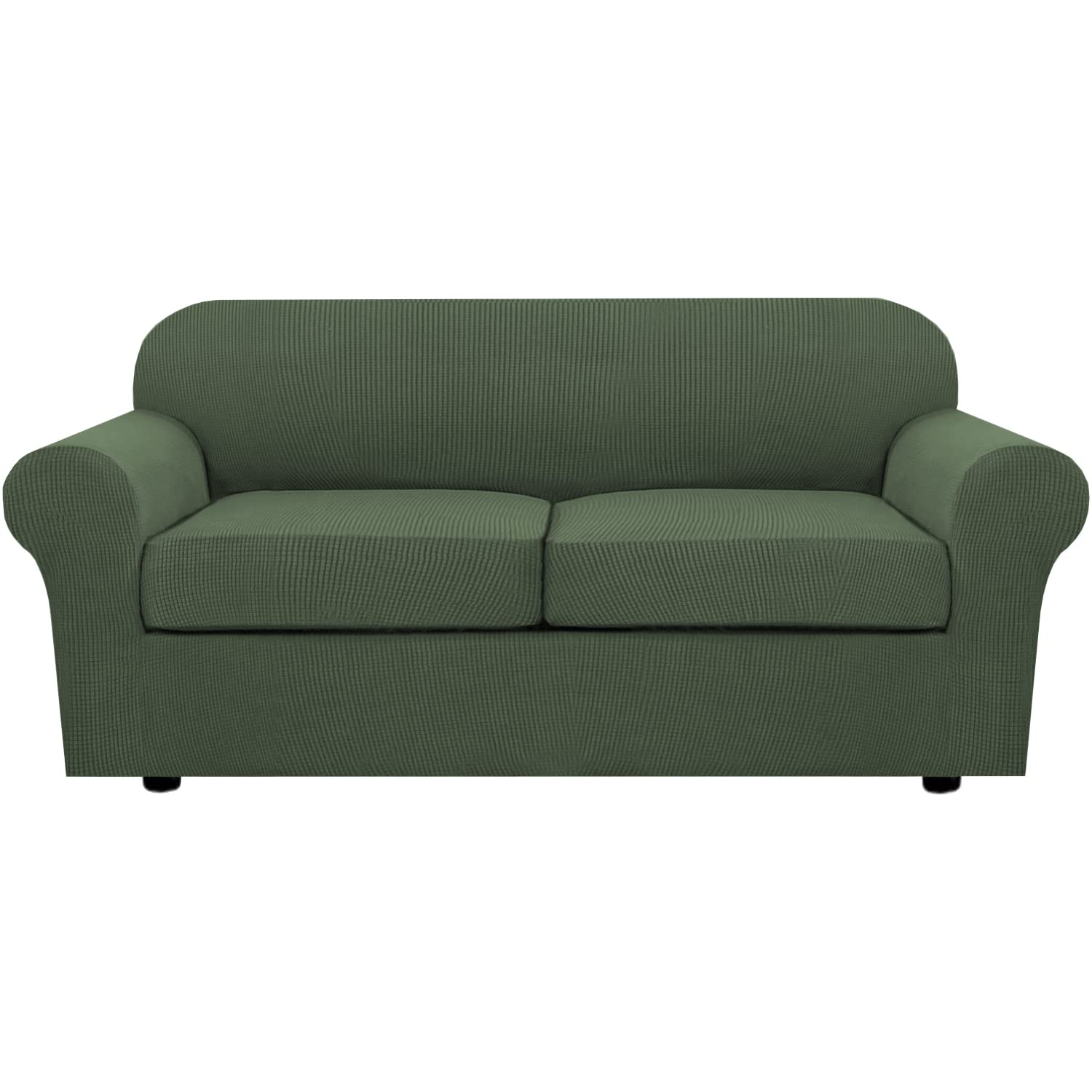H.VERSAILTEX 4 Piece Stretch Sofa Covers for 3 Cushion Couch Covers for Living Room Furniture Slipcovers (Base Cover Plus 3 Seat Cushion Covers) Upgraded Thicker Jacquard Fabric (Sofa, Navy)