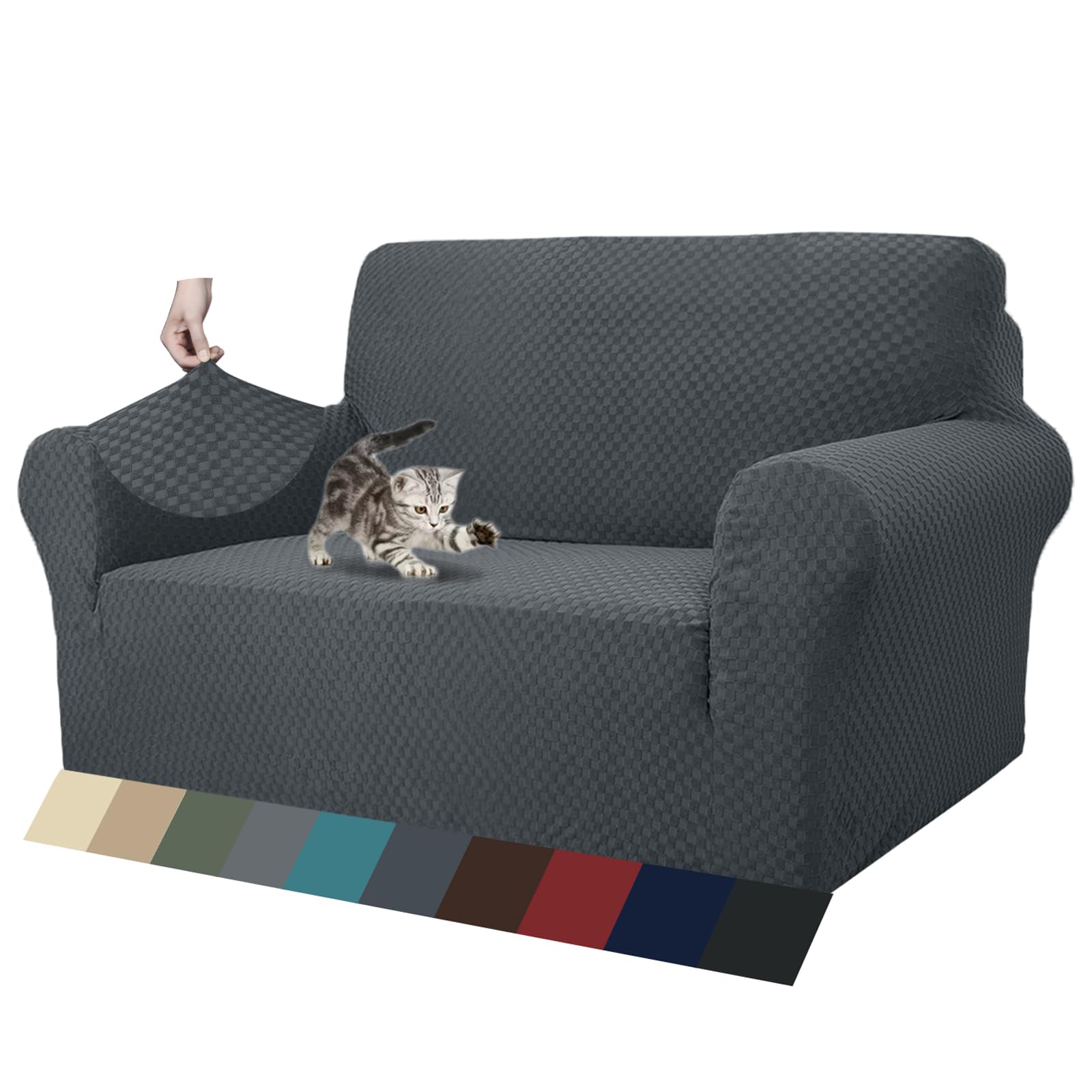 ZNSAYOTX 1 Piece Jacquard Couch Covers for 3 Cushion Couch Living Room High Stretch Sofa Cover Pets Dogs Friendly Anti Slip Thickened Slipcovers Furniture Protector (Sofa, Light Grey)
