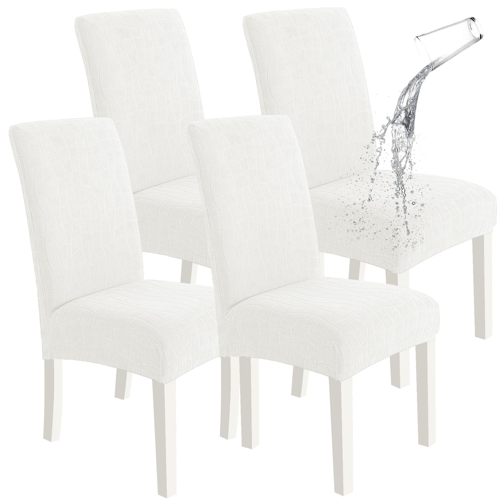 SYSLOON 100% Waterproof Chair Covers for Dining Chairs, Stretch Chair Covers Set of 4, Parson Chair Slipcovers Removable Washable Kitchen Chairs Seat Covers,Light Gray