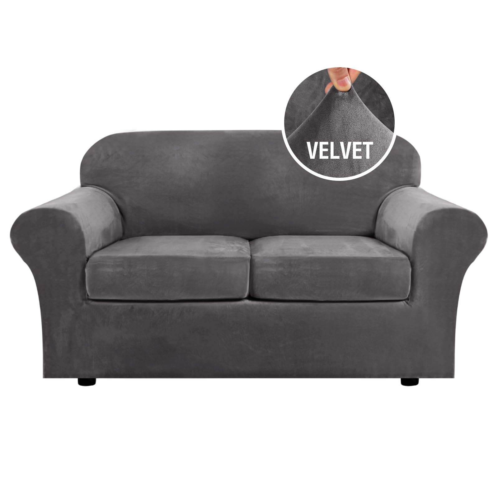 H.VERSAILTEX High Stretch Sofa Slipcover 4 Piece Cover Velvet Furniture Protector Form Fit Thick Velvet Extra Large Sofa Cover for 3 Cushion Couch Width Up to 97 Inch (Large Sofa, Sea Grass)