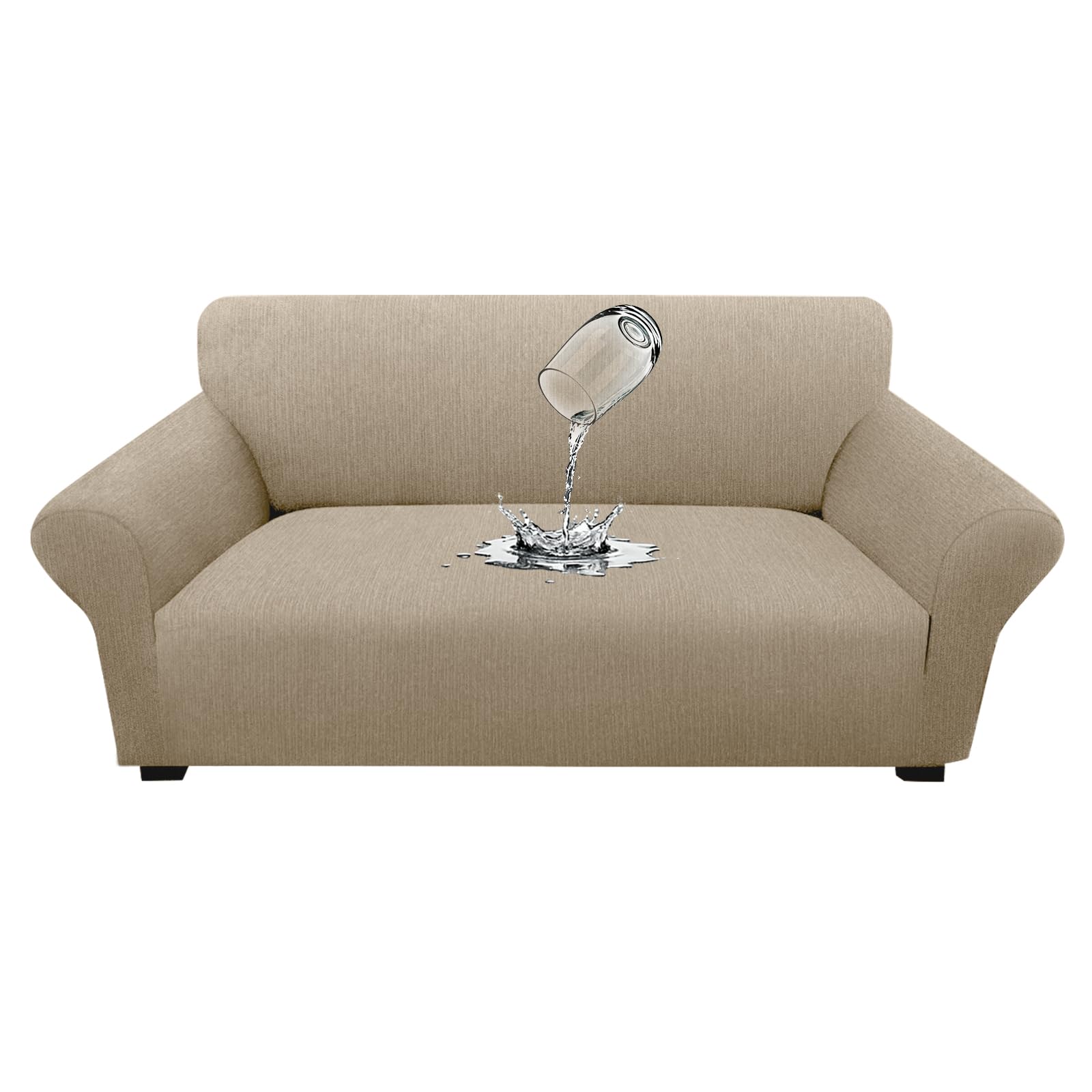Waterproof Couch Cover, Stretch Non-Slip Sofa Slipcover with Elastic Bottom that Stays in Place - Leakproof Furniture Protector for Kids and Pets - Washable (Sofa, Light Gray)
