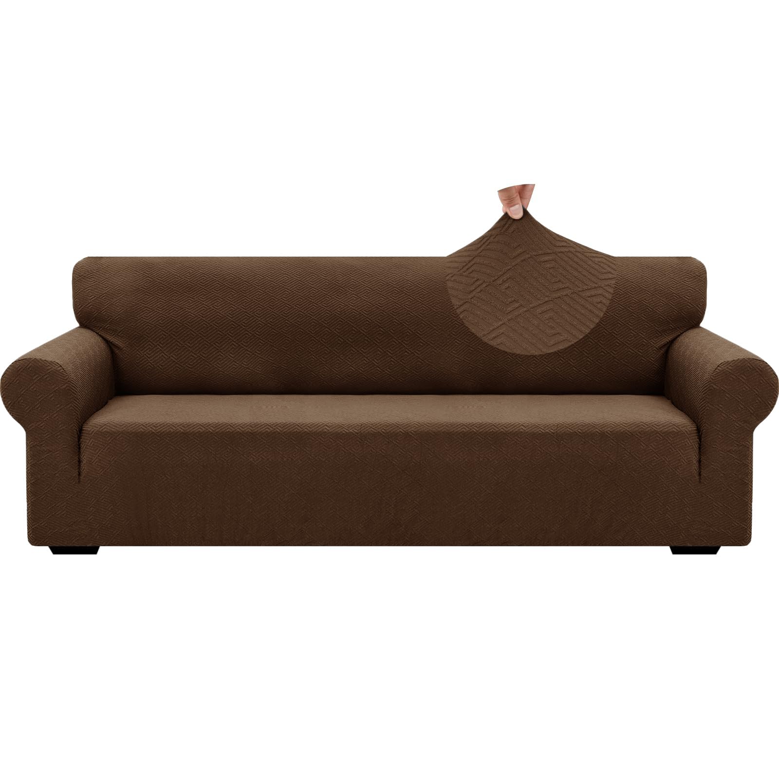 ZNSAYOTX 1 Piece Jacquard Couch Covers for 3 Cushion Couch Living Room High Stretch Sofa Cover Pets Dogs Friendly Anti Slip Thickened Slipcovers Furniture Protector (Sofa, Light Grey)