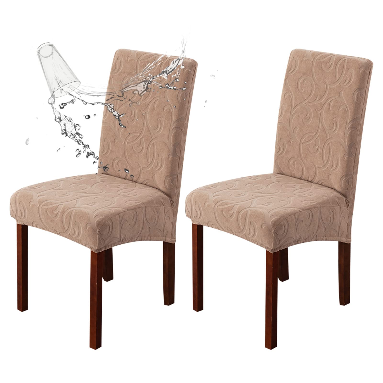 Genina Waterproof Dining Room Chair Covers Stretch Parsons Chair Slipcovers for Dining Room Kitchen Chair Protector Cover, Removable, Washable (4, Flower Pattern-Dark Gray)