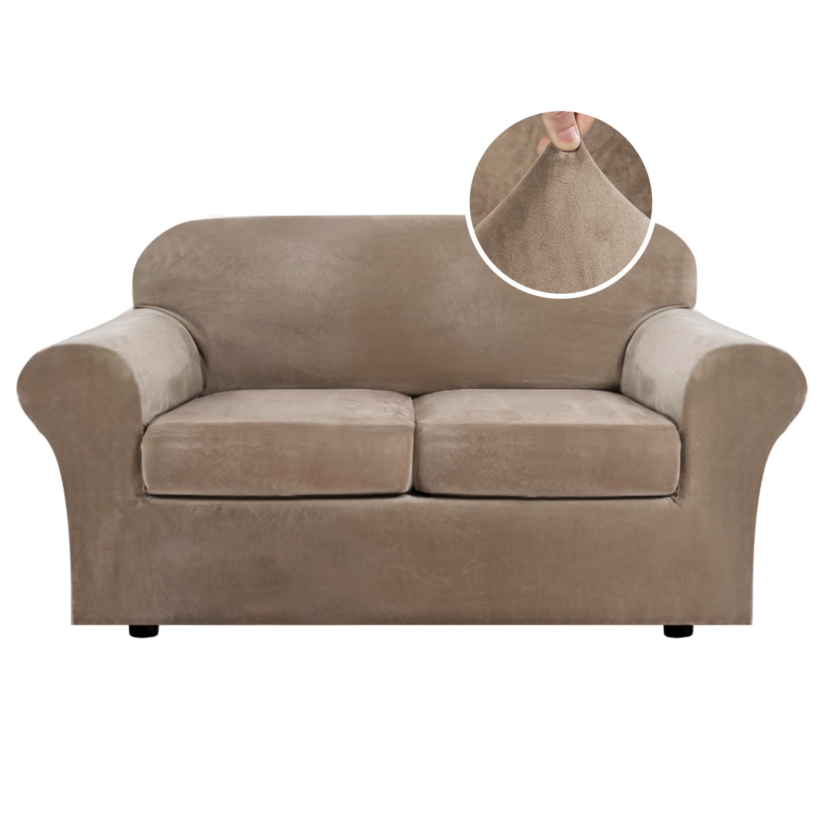 H.VERSAILTEX High Stretch Sofa Slipcover 4 Piece Cover Velvet Furniture Protector Form Fit Thick Velvet Extra Large Sofa Cover for 3 Cushion Couch Width Up to 97 Inch (Large Sofa, Sea Grass)