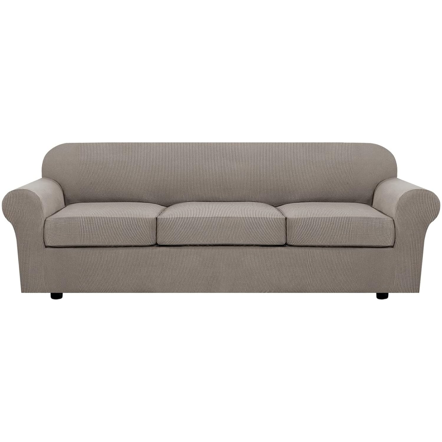 H.VERSAILTEX 3 Piece Stretch Sofa Covers for 2 Cushion Loveseat Couch Covers for Living Room Sofa Slipcovers (Base Cover Plus 2 Seat Cushion Covers) Thicker Jacquard Fabric(Medium Sofa, Natural)