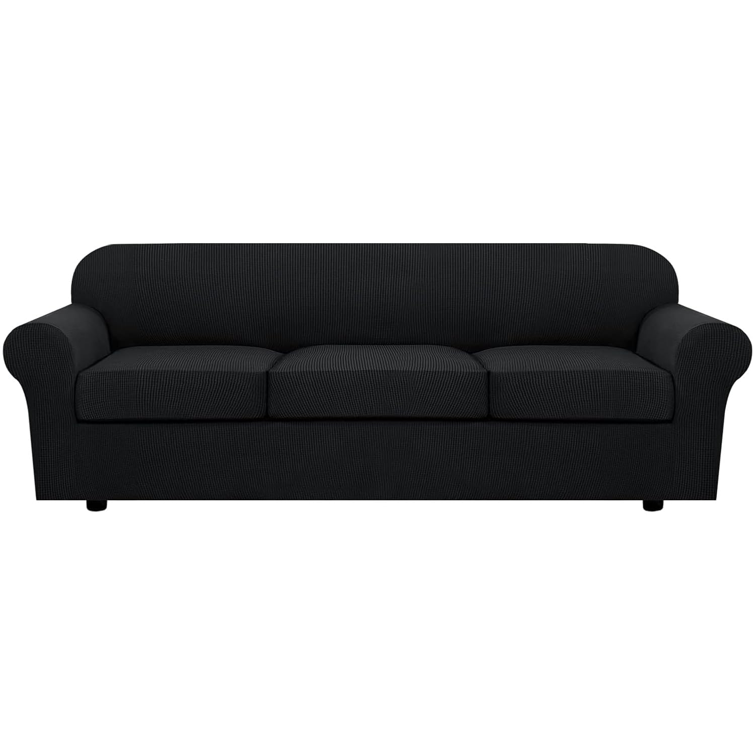 H.VERSAILTEX 4 Piece Stretch Sofa Covers for 3 Cushion Couch Covers for Living Room Furniture Slipcovers (Base Cover Plus 3 Seat Cushion Covers) Upgraded Thicker Jacquard Fabric (Sofa, Navy)