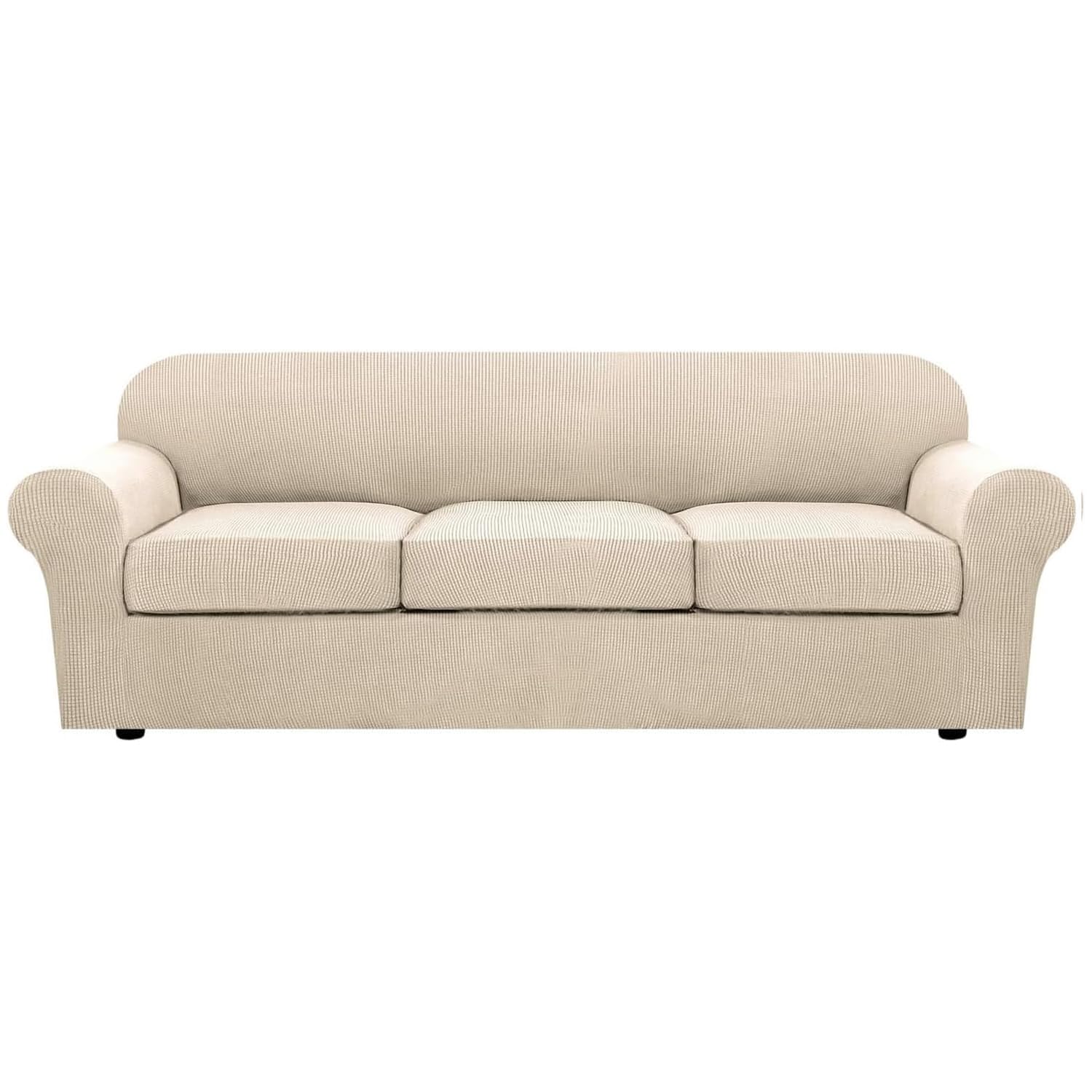 H.VERSAILTEX 3 Piece Stretch Sofa Covers for 2 Cushion Loveseat Couch Covers for Living Room Sofa Slipcovers (Base Cover Plus 2 Seat Cushion Covers) Thicker Jacquard Fabric(Medium Sofa, Natural)