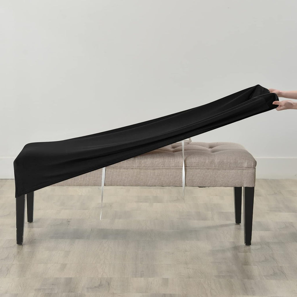 FORCHEER Dining Bench Cover Velvet Black Bench Slipcover for Living Room Rectangle 59inch Bench Seat Protector for Bedroom, Kitchen Washable(Velvet-Black)