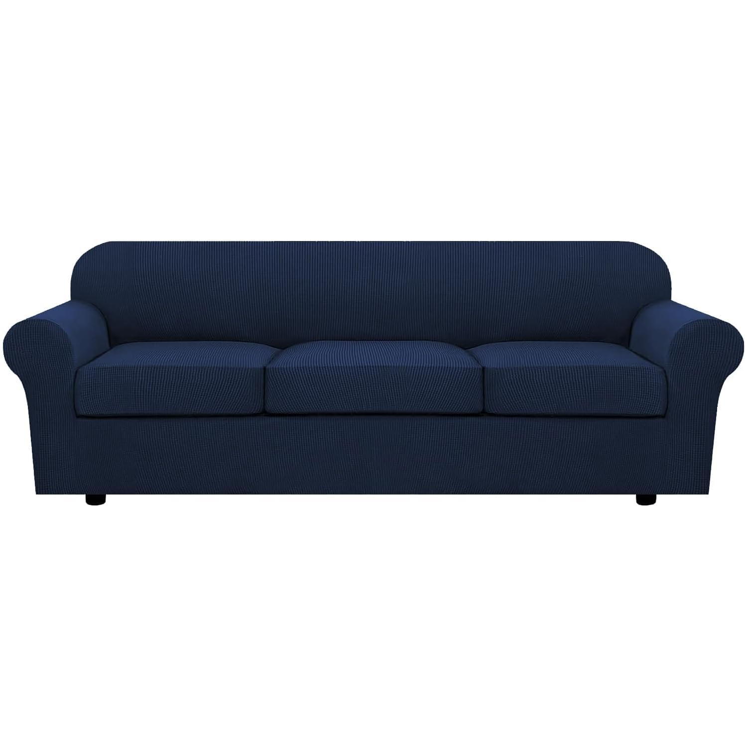 H.VERSAILTEX 4 Piece Stretch Sofa Covers for 3 Cushion Couch Covers for Living Room Furniture Slipcovers (Base Cover Plus 3 Seat Cushion Covers) Upgraded Thicker Jacquard Fabric (Sofa, Navy)