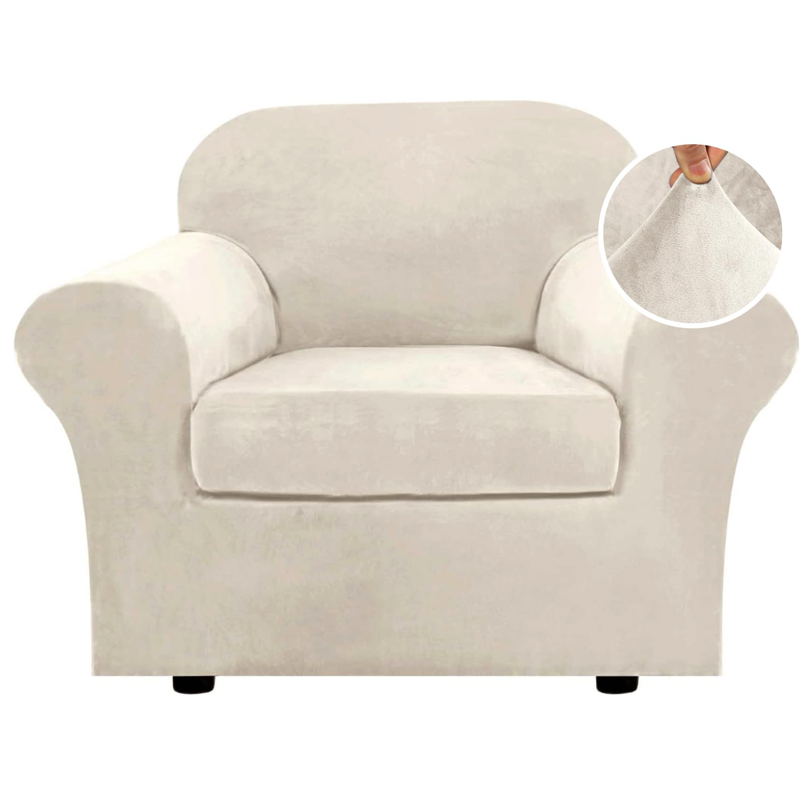 H.VERSAILTEX High Stretch Sofa Slipcover 4 Piece Cover Velvet Furniture Protector Form Fit Thick Velvet Extra Large Sofa Cover for 3 Cushion Couch Width Up to 97 Inch (Large Sofa, Sea Grass)