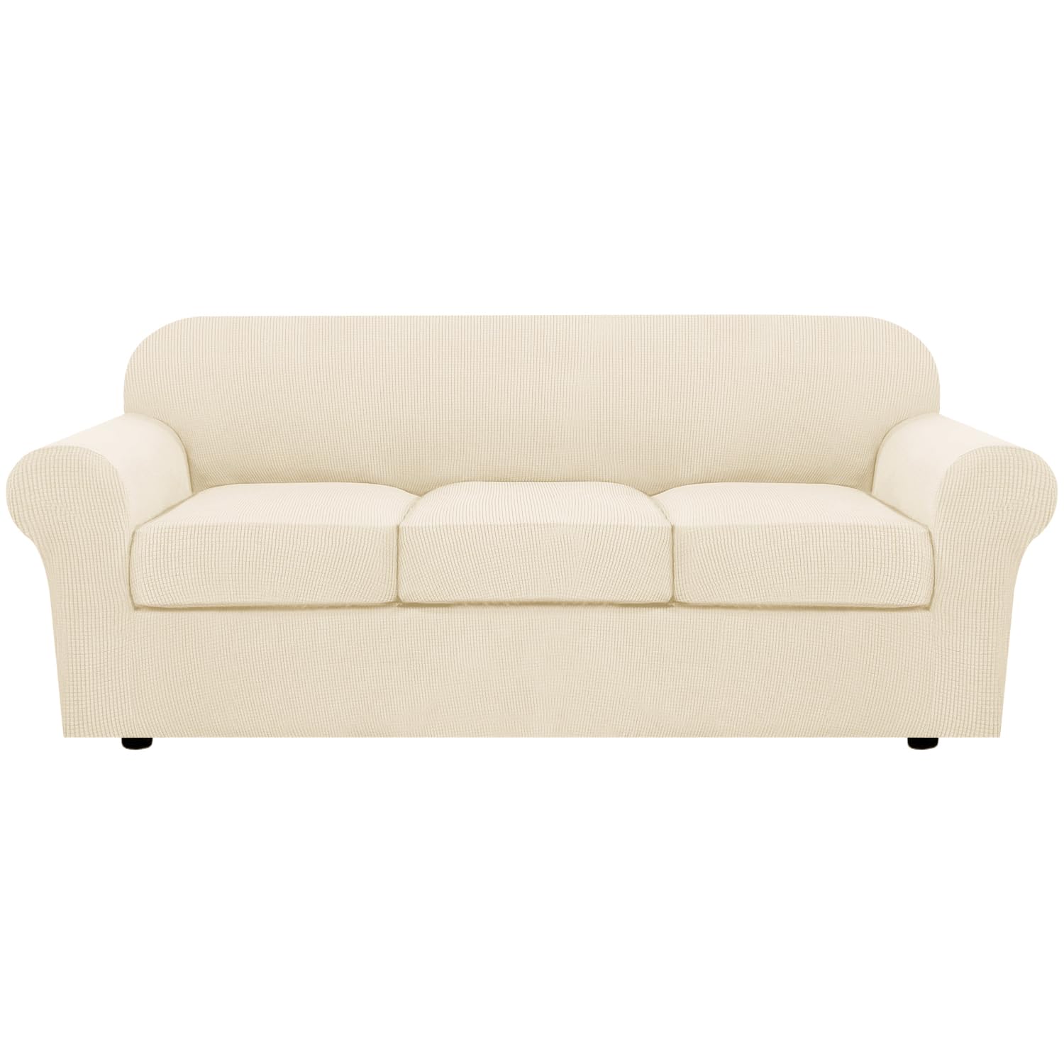 H.VERSAILTEX 4 Piece Stretch Couch Covers for 3 Cushion Couch Sofa Furniture Slipcovers Feature Upgraded Thicker Jacquard Fabric (Sofa, Natural)