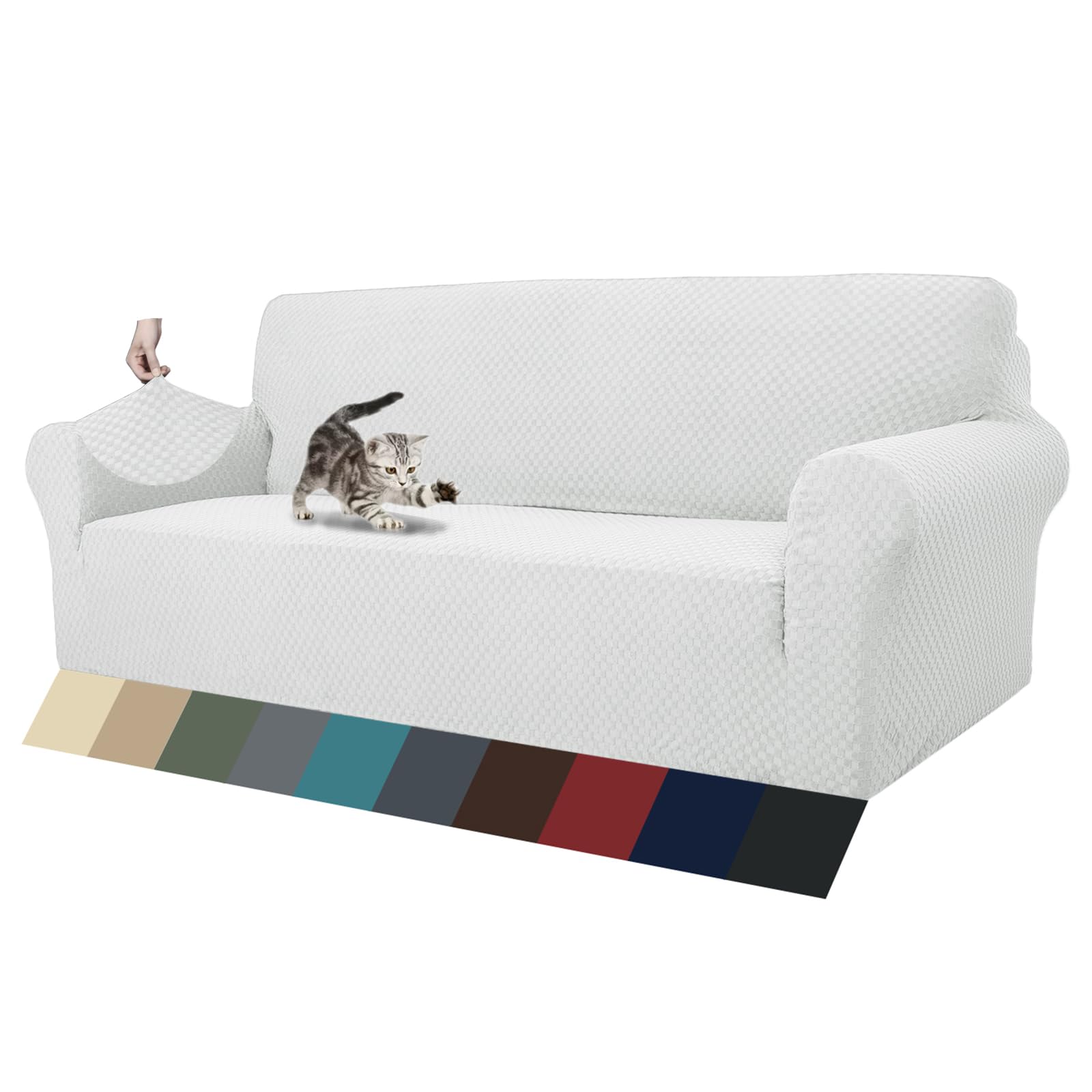 ZNSAYOTX 1 Piece Jacquard Couch Covers for 3 Cushion Couch Living Room High Stretch Sofa Cover Pets Dogs Friendly Anti Slip Thickened Slipcovers Furniture Protector (Sofa, Light Grey)